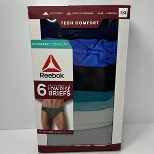 Reebok‎ Mens 6 Pack Performance Low Rise Briefs 3XL Tech Comfort Multi Color New